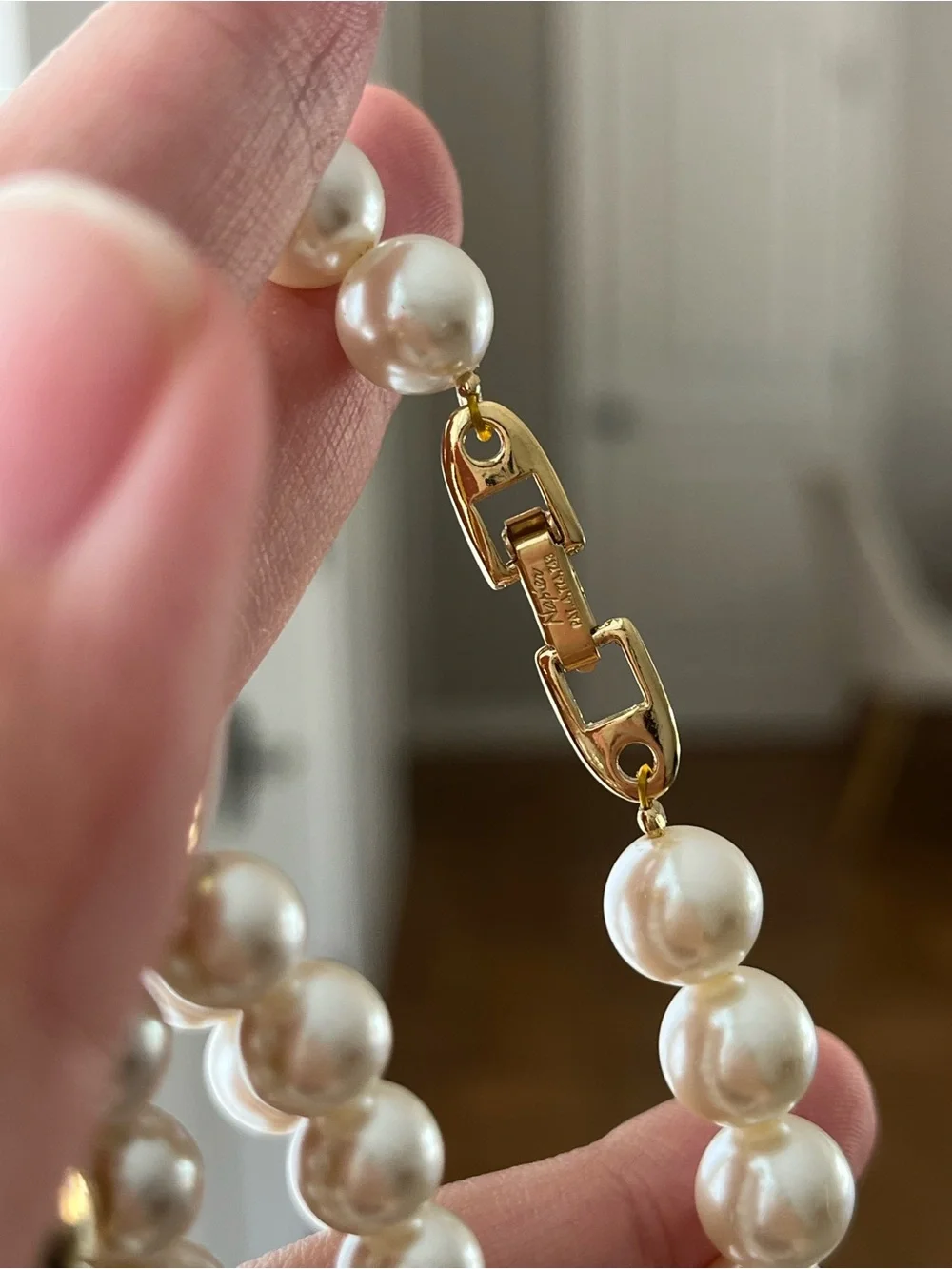 Vintage Napier Triple-Stranded Faux Pearl Gold Hoop Beaded Statement Necklace